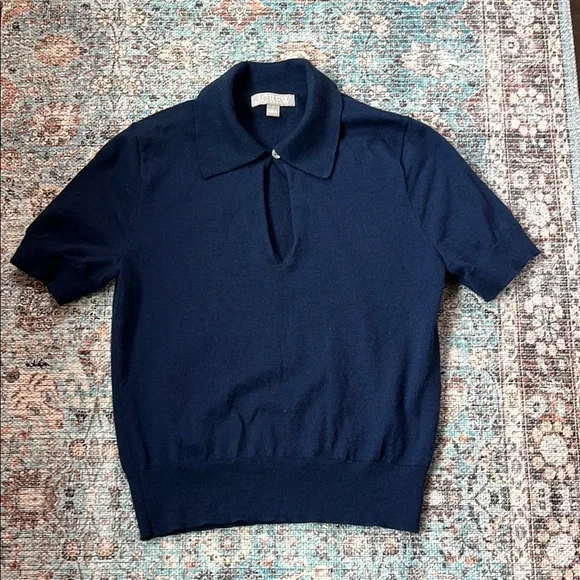 J. Crew sz Small Navy Blue short-sleeve keyhole sweater - Picture 2 of 4